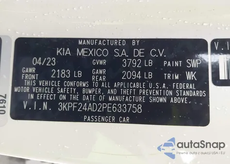 2023 Kia Forte Lxs from USA, damaged, VIN 3KPF24AD2PE633758